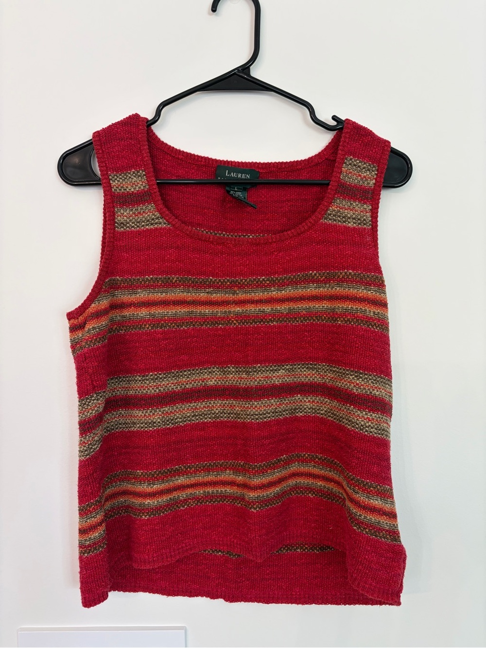 Ralph Lauren Red Knit Tank with Earth-Tone Stripes